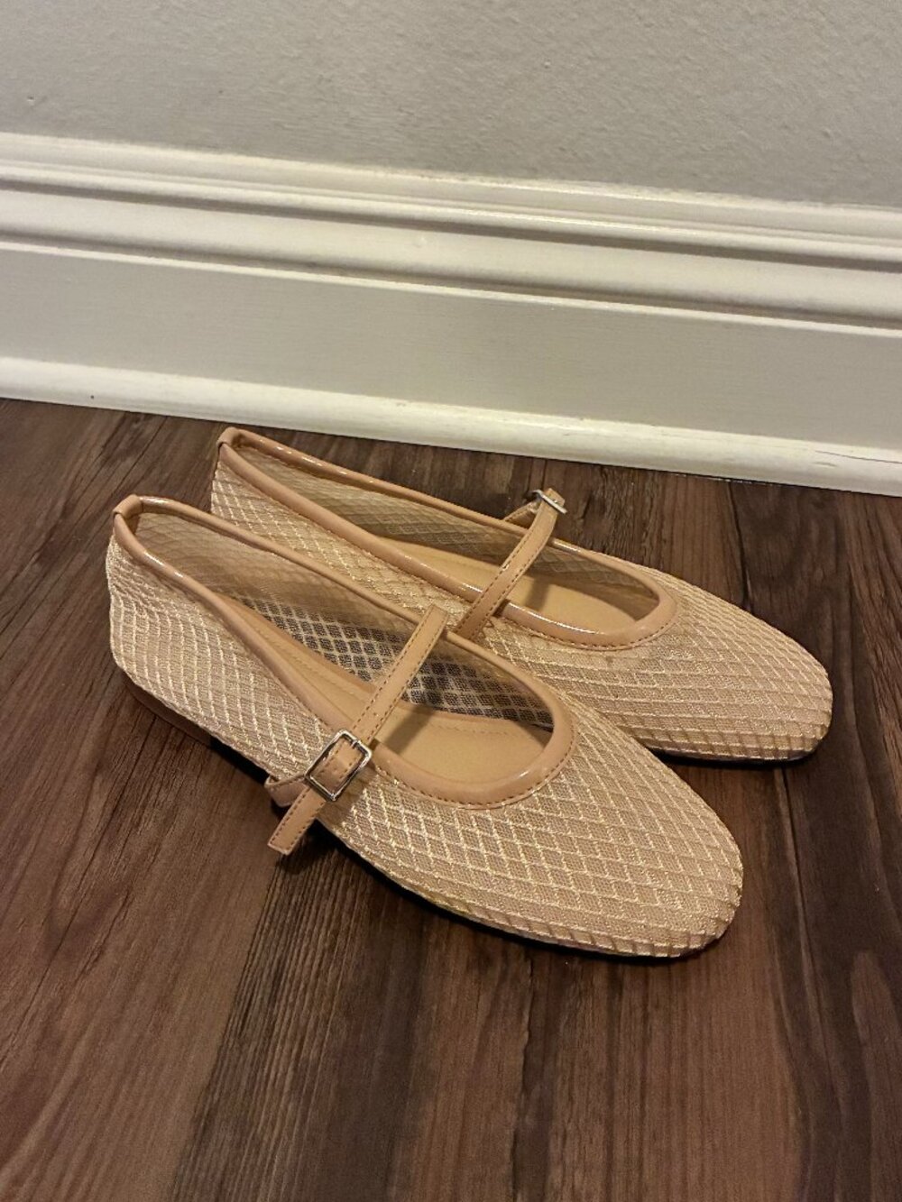 JustFab Nude Mesh Ballet Flats with Strap - US 6